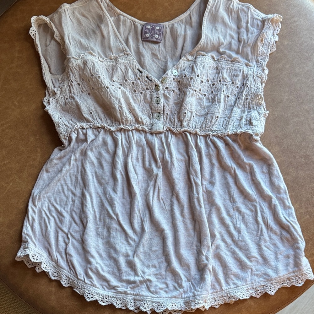 Free People Cream Lace Trim Top
